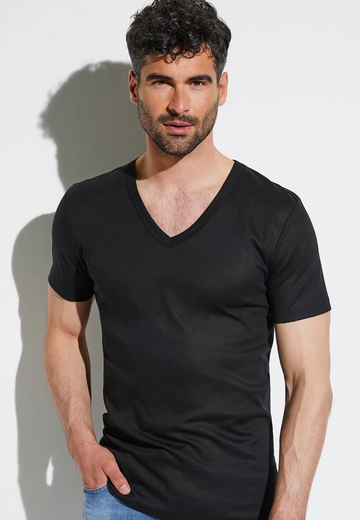 Business ClassT-Shirt à manches courtes col en V - black-Zimmerli Cheap