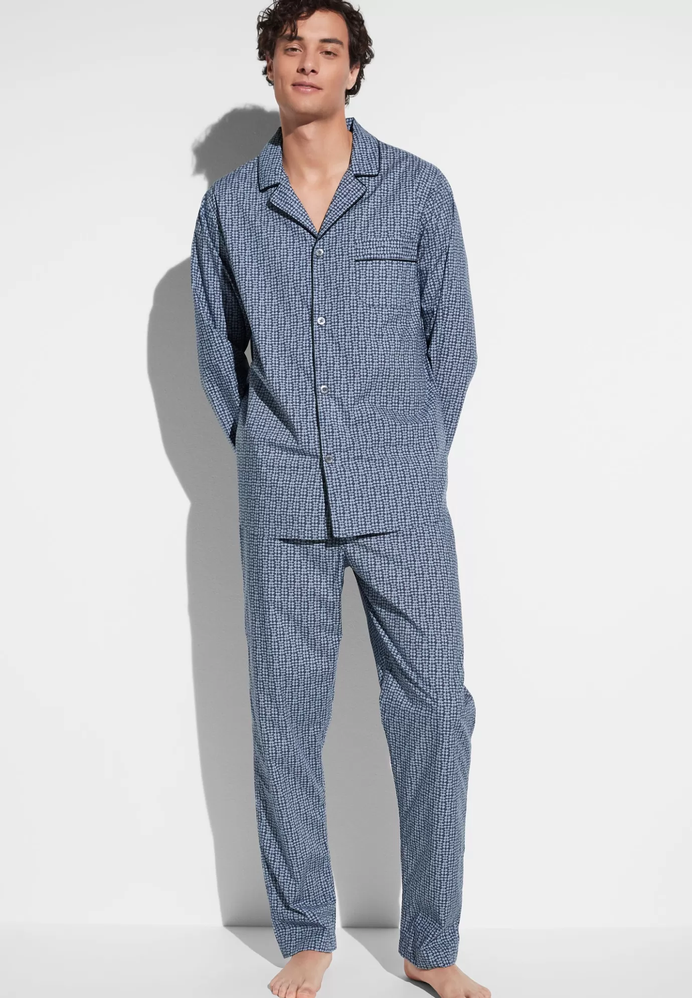 Cotton Poplin PrintPyjama longues - mini geo batic-Zimmerli Fashion