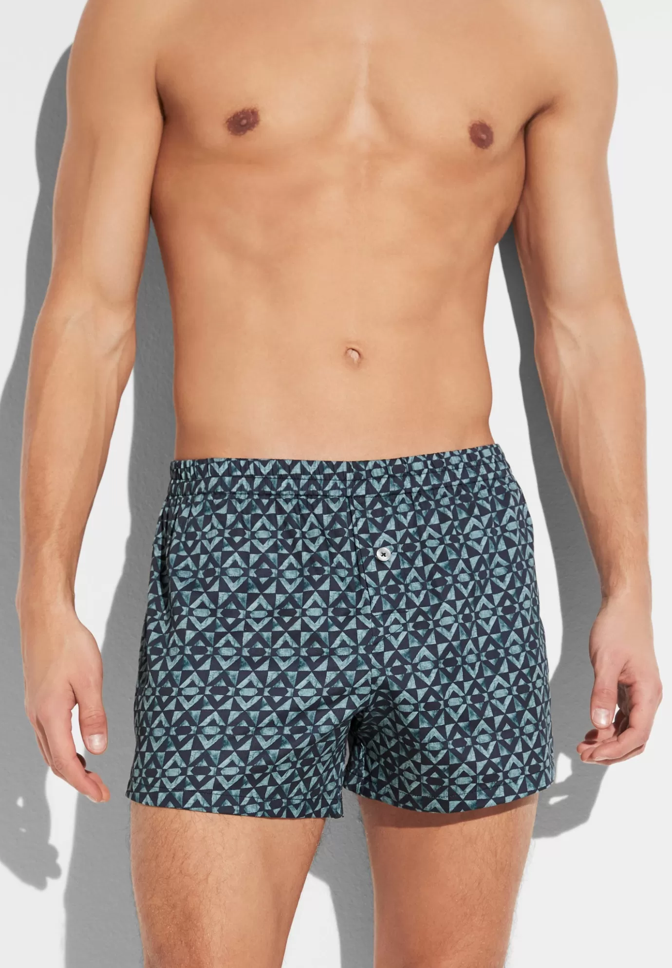 Cotton Sateen PrintBoxer Shorts - geo blues-Zimmerli Fashion