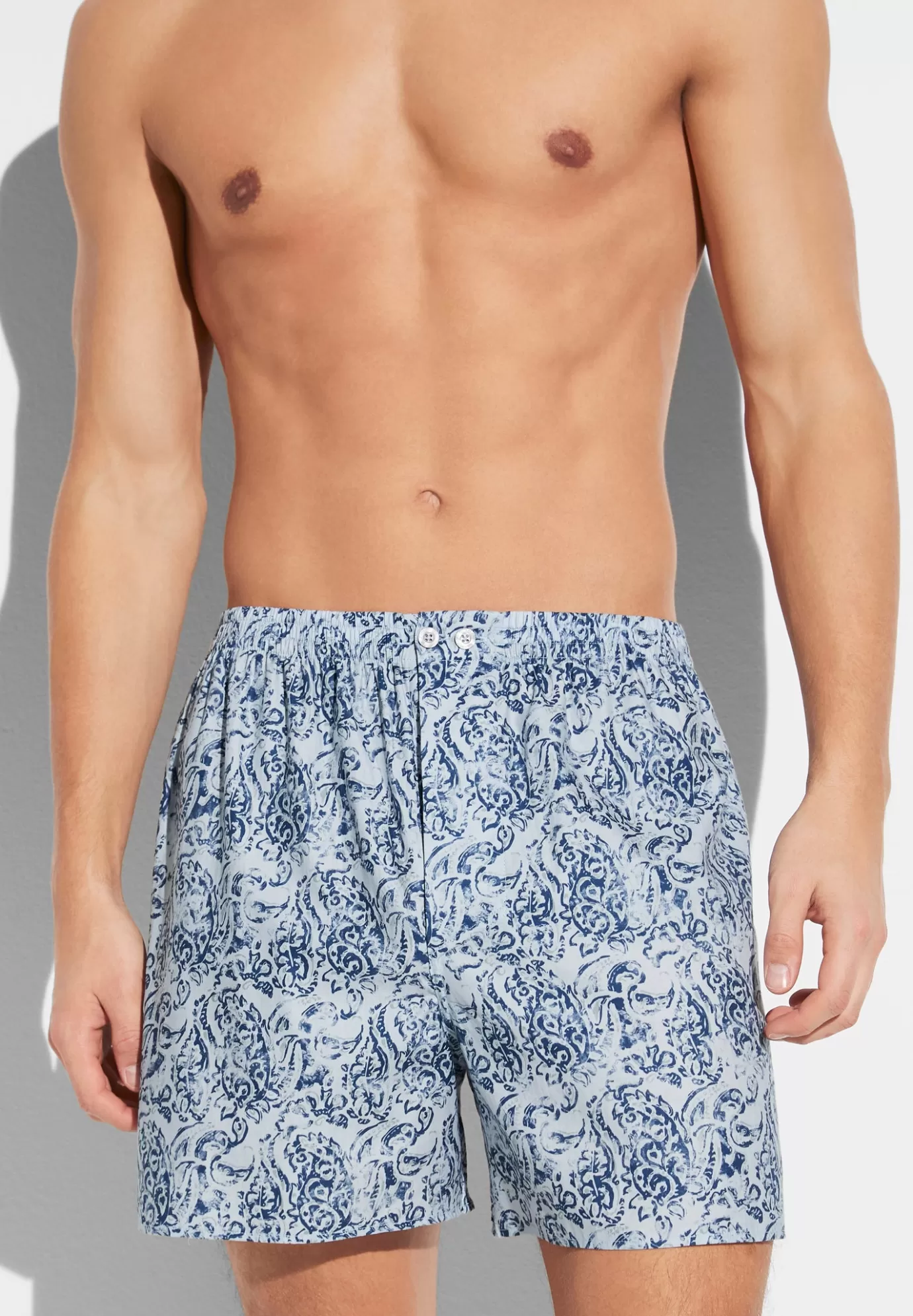 Cotton Sateen PrintBoxer Shorts - paisley blue-Zimmerli Cheap