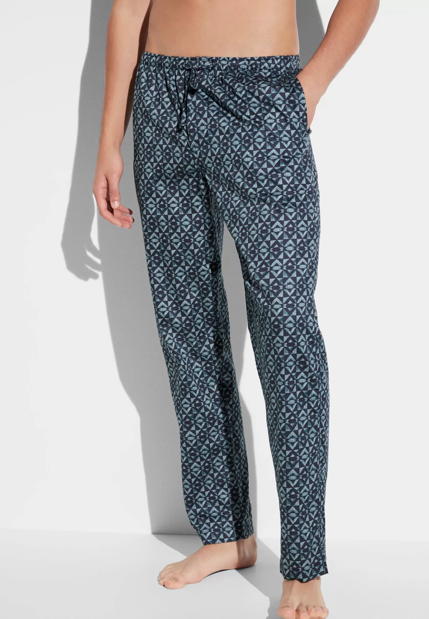 Cotton Sateen PrintPantalon - geo blues-Zimmerli Outlet