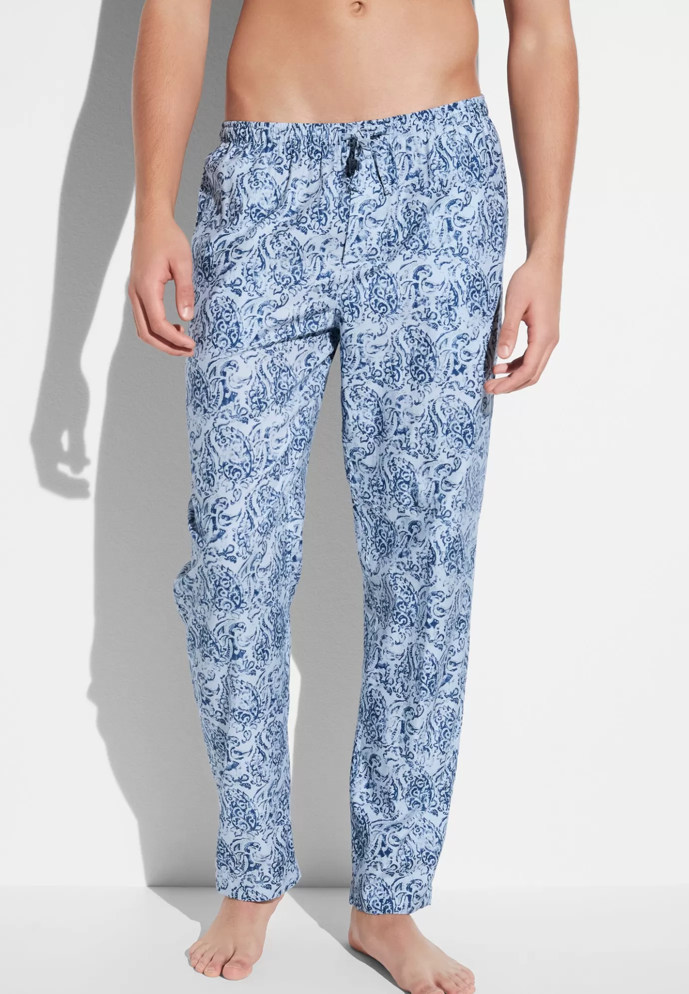 Cotton Sateen PrintPantalon - paisley blue-Zimmerli Cheap