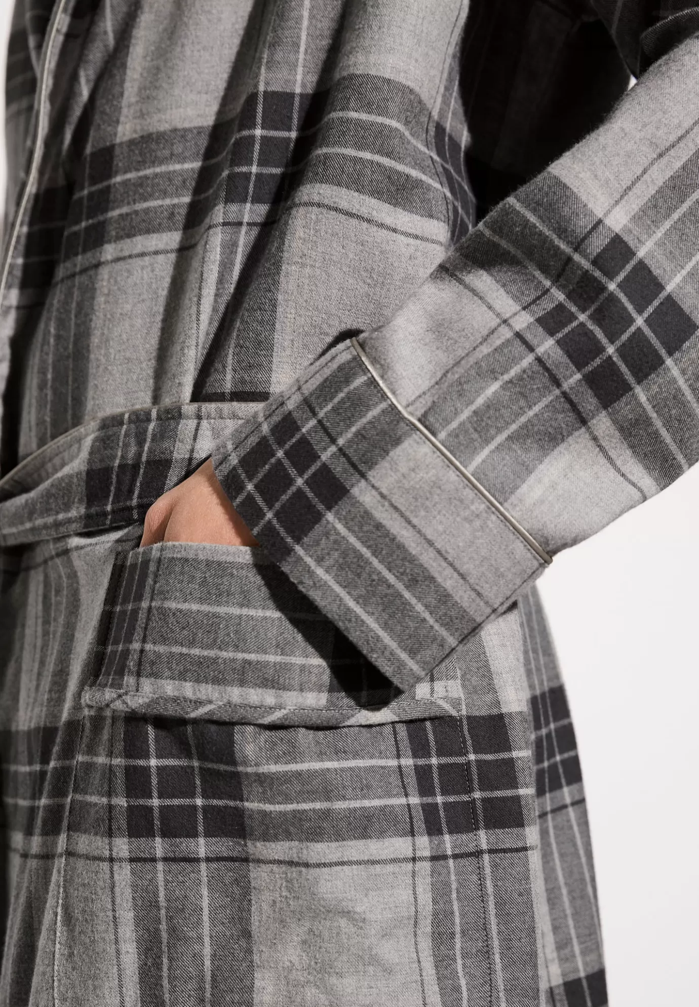 Cozy FlannelMorgenmantel lang - grey check-Zimmerli Clearance