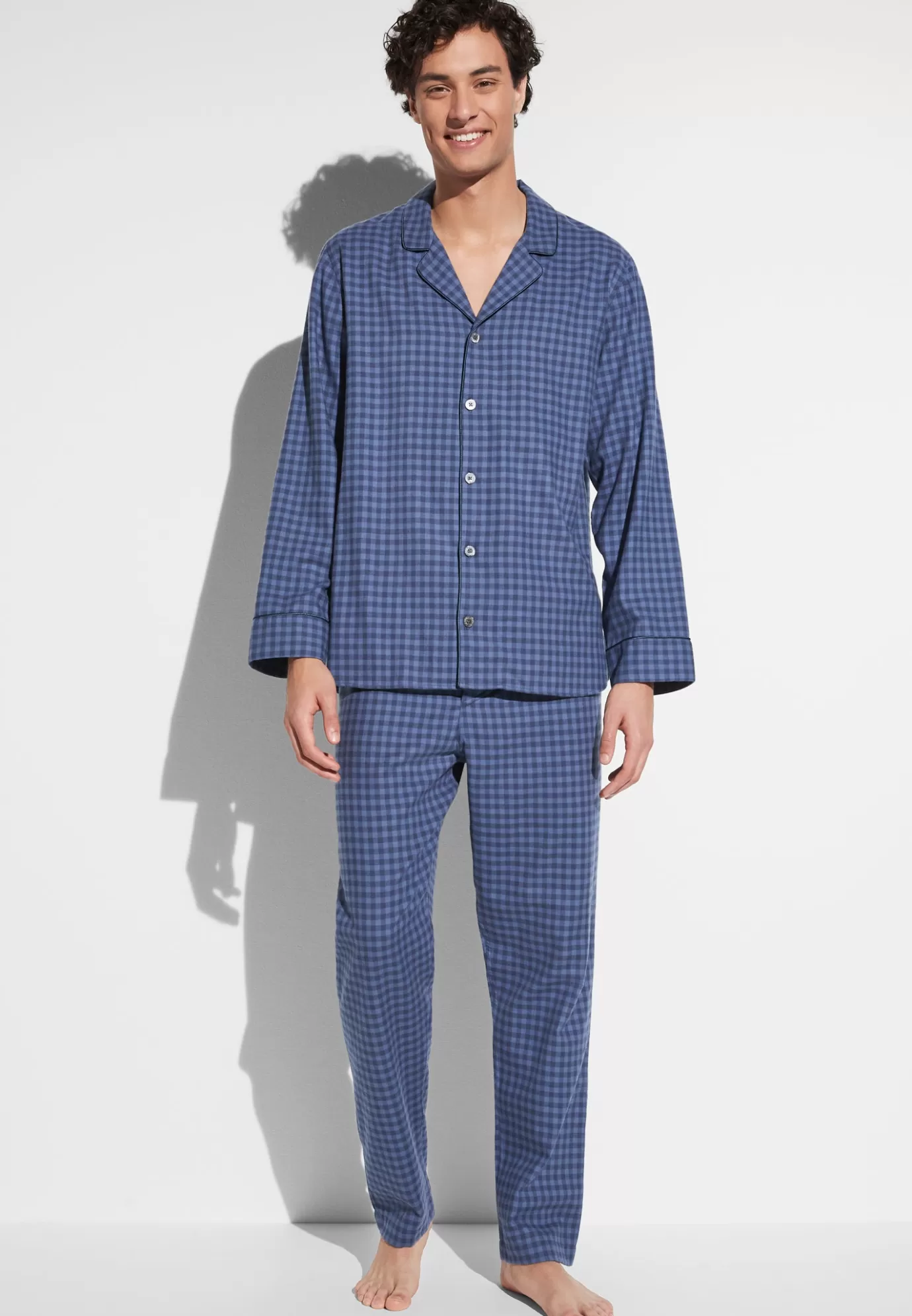 Cozy FlannelPyjama longues - blue check-Zimmerli Cheap