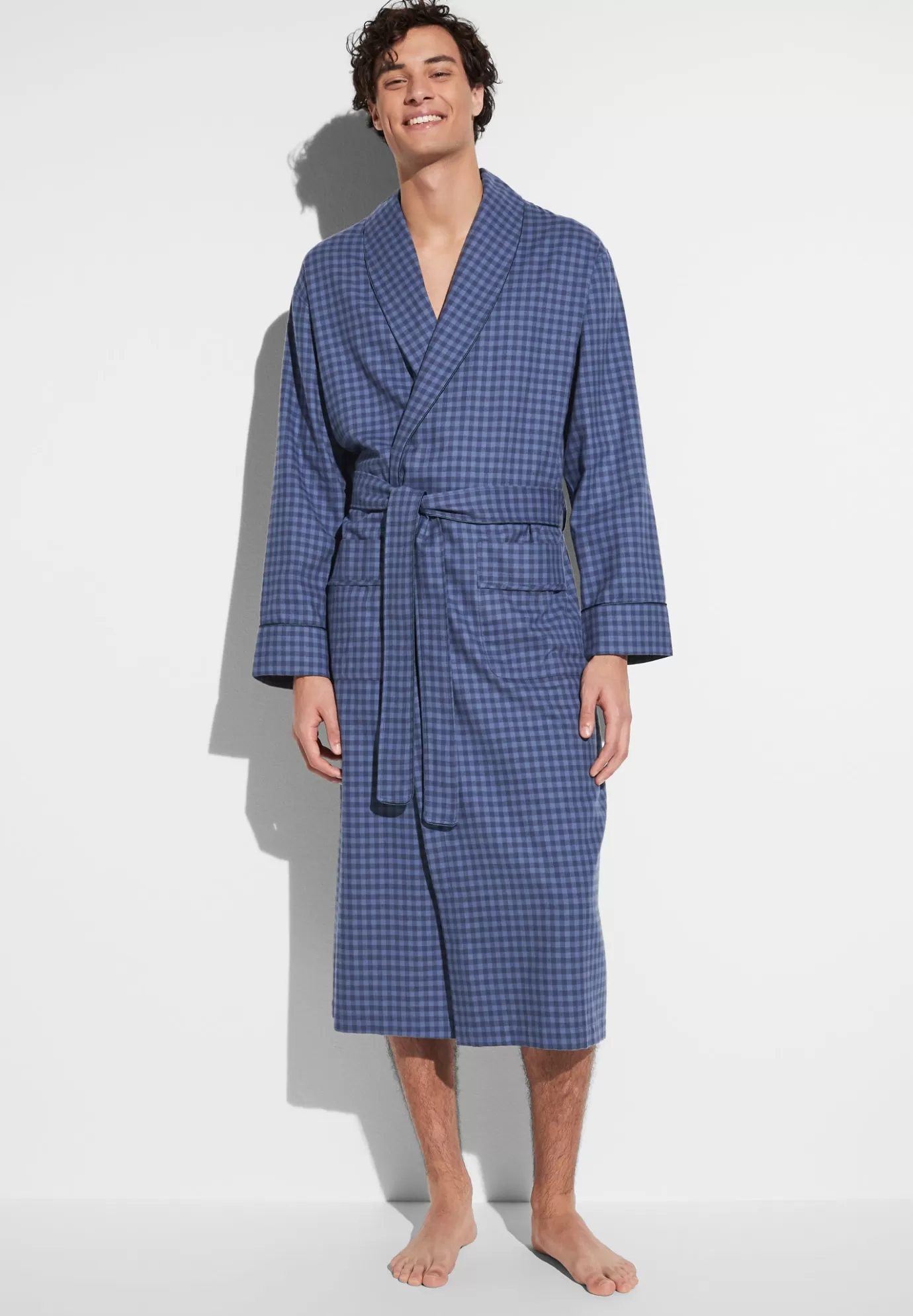 Cozy FlannelRobe de chambre longue - blue check-Zimmerli Cheap