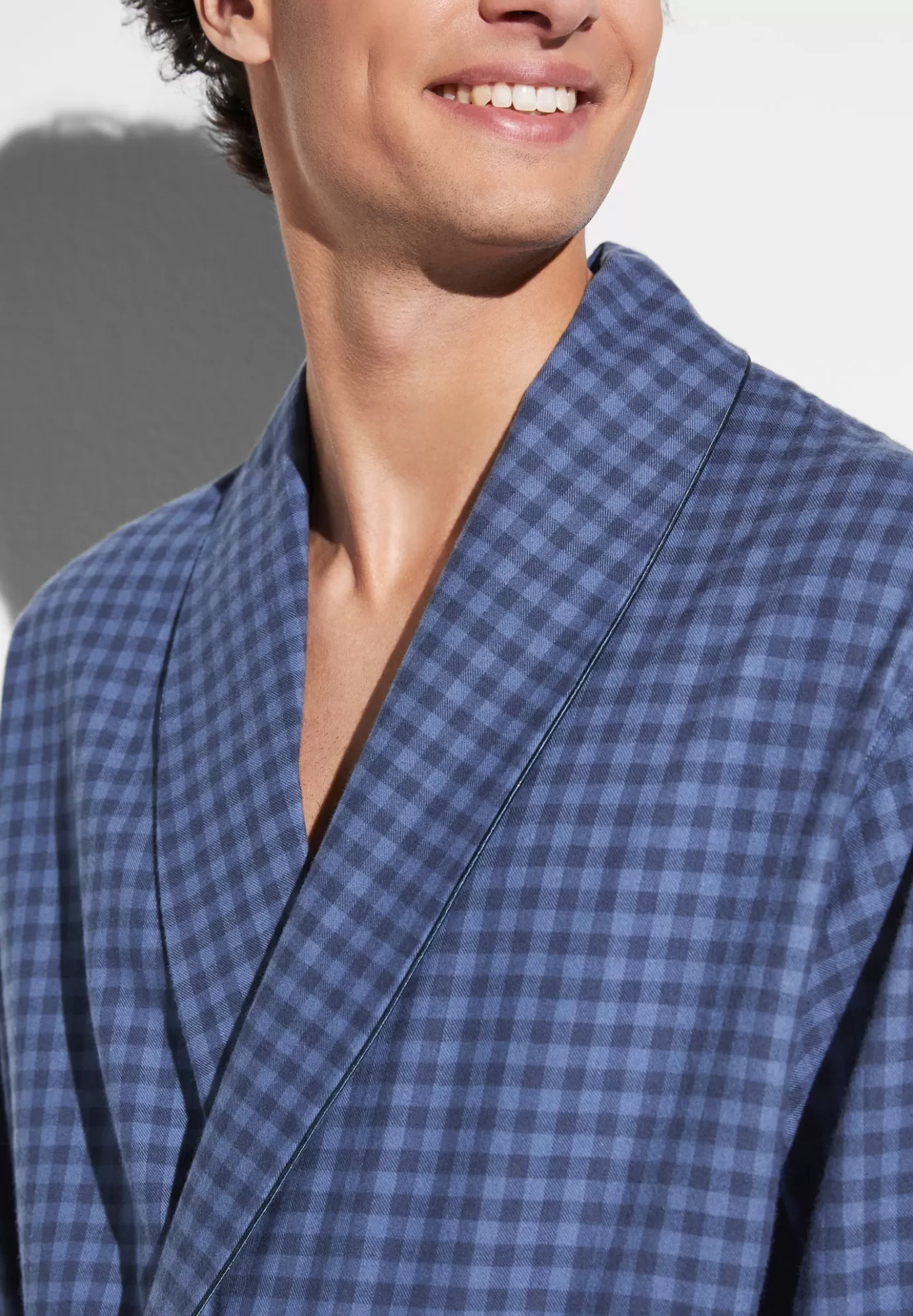 Cozy FlannelRobe de chambre longue - blue check-Zimmerli Cheap