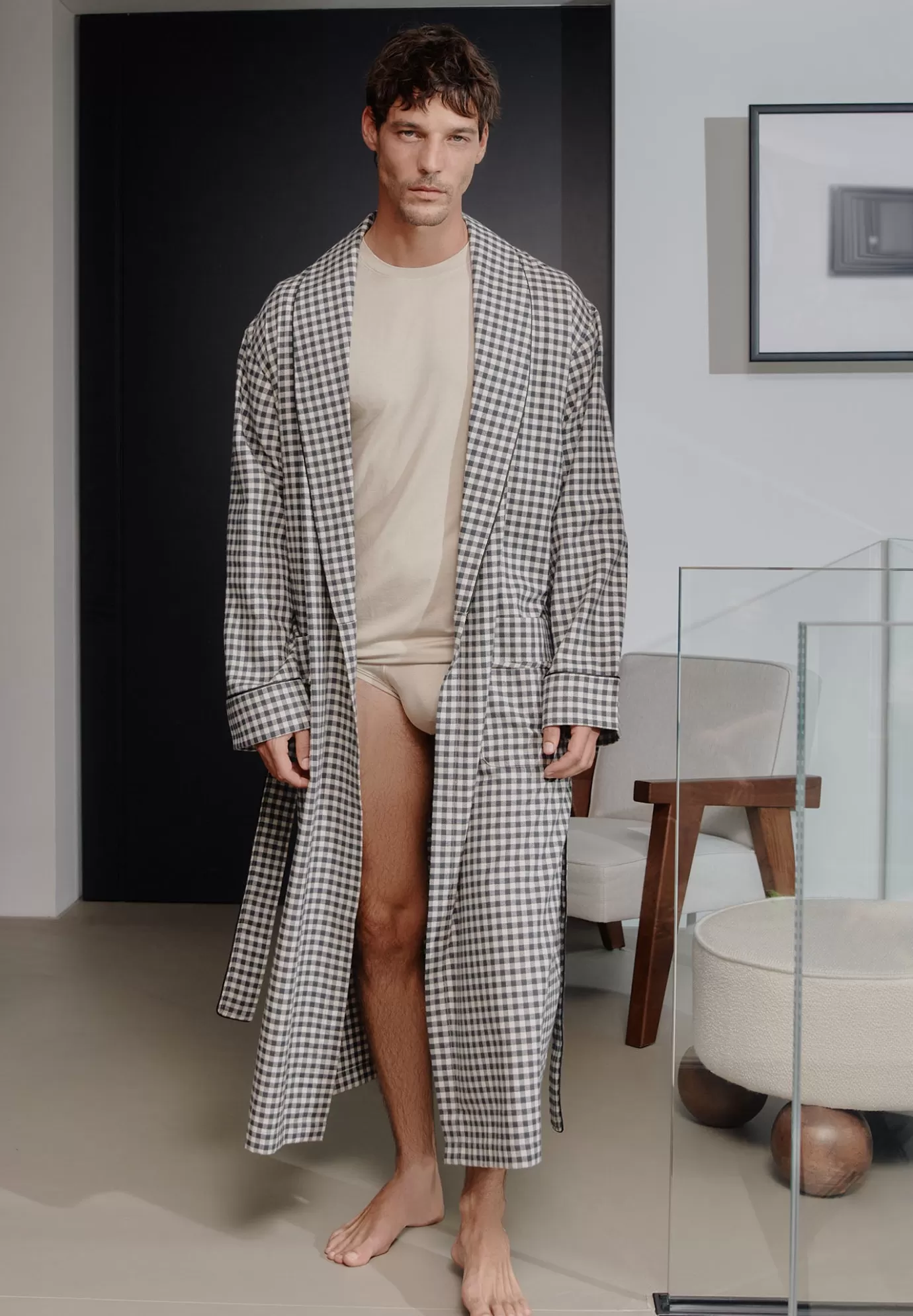 Cozy FlannelRobe de chambre longue - oat check-Zimmerli Hot