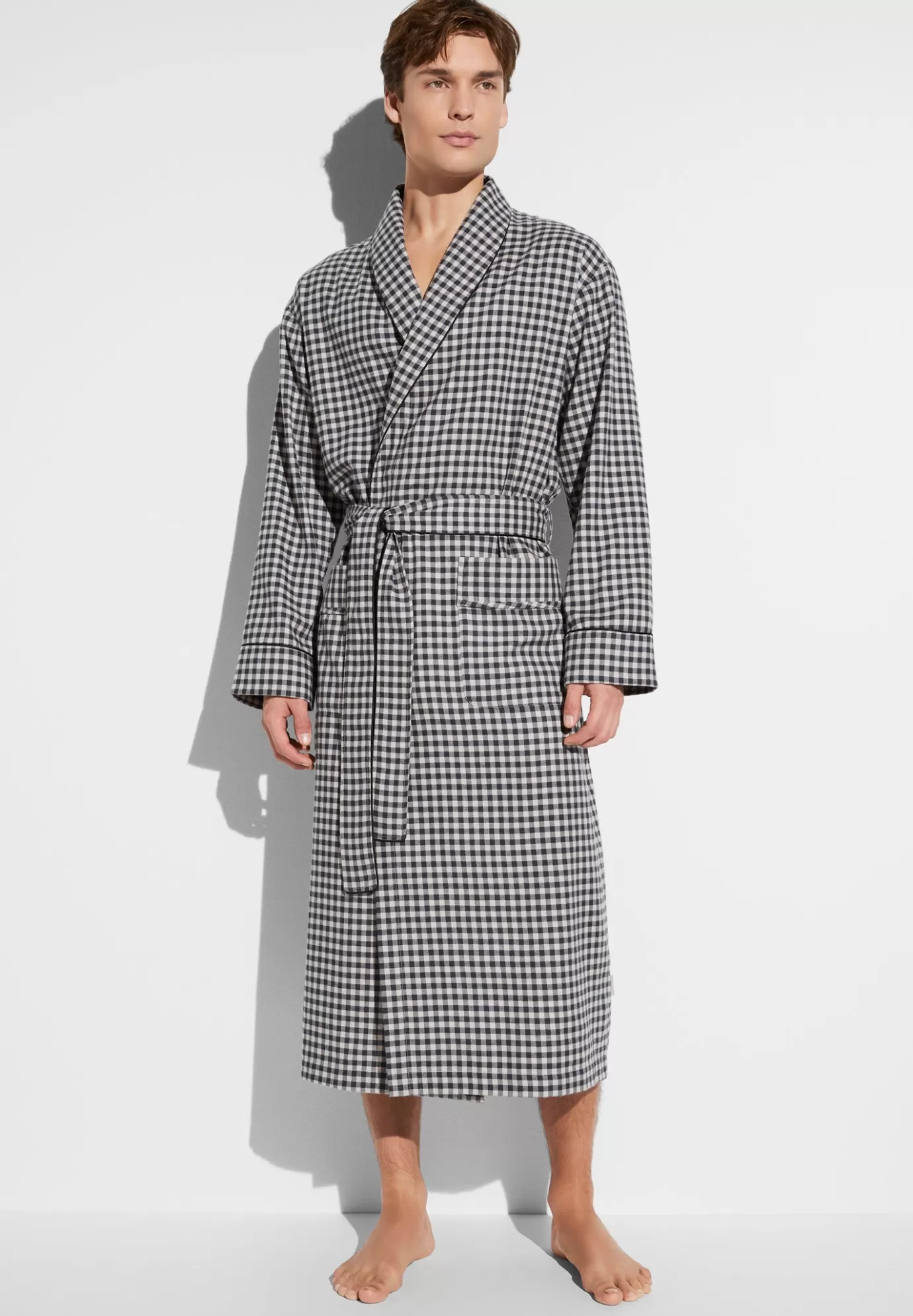 Cozy FlannelRobe de chambre longue - oat check-Zimmerli Hot