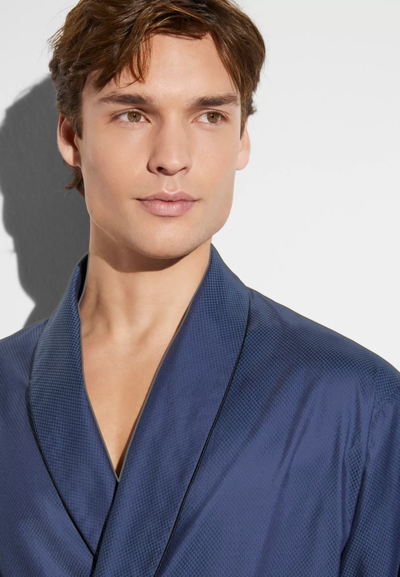 Luxury JacquardMorgenmantel lang - dark blue-Zimmerli Flash Sale