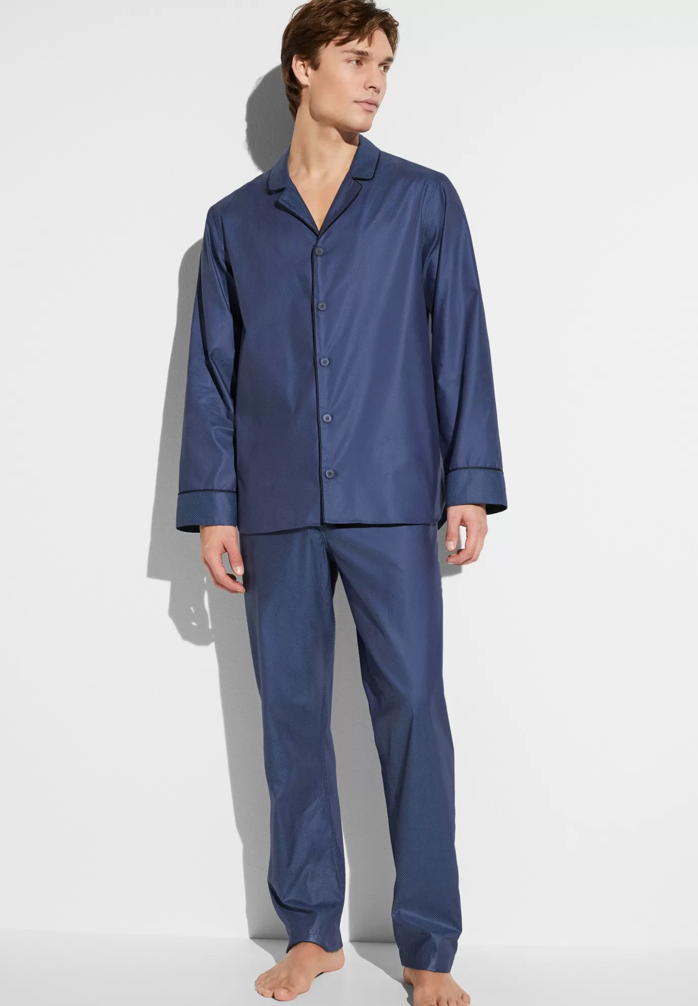 Luxury JacquardPyjama lang - dark blue-Zimmerli Flash Sale