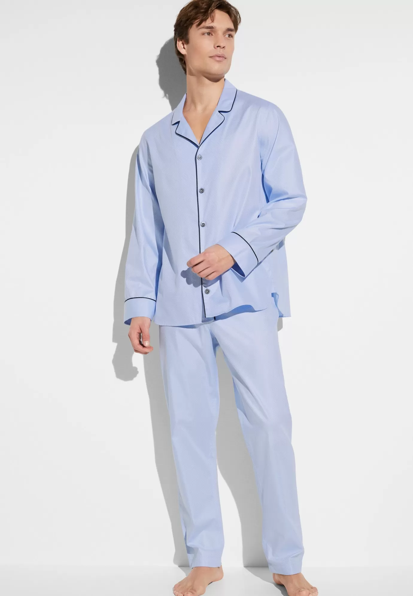 Luxury JacquardPyjama longues - light blue-Zimmerli Cheap