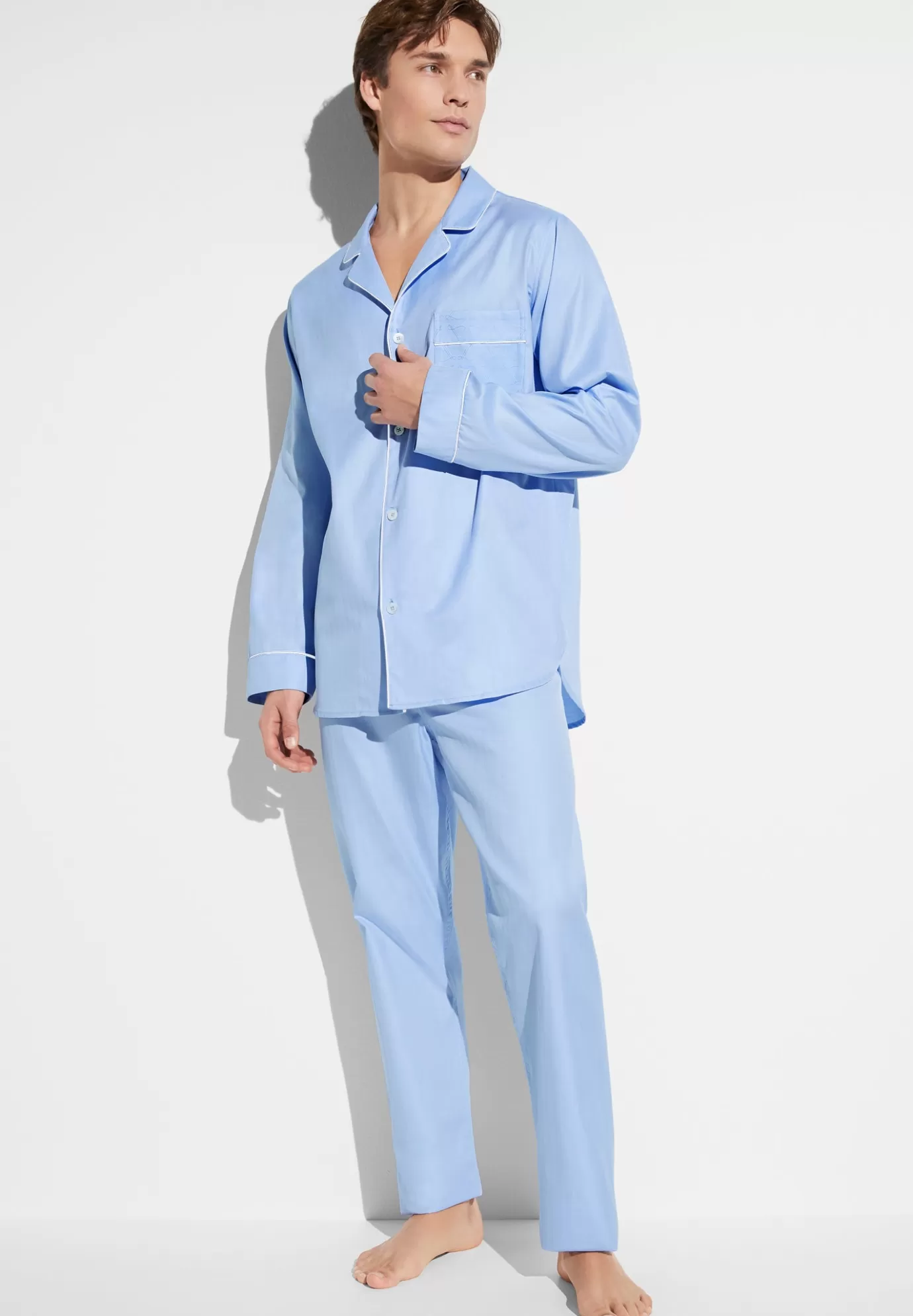 Sea Island WovenPyjama longues - blue-Zimmerli Shop