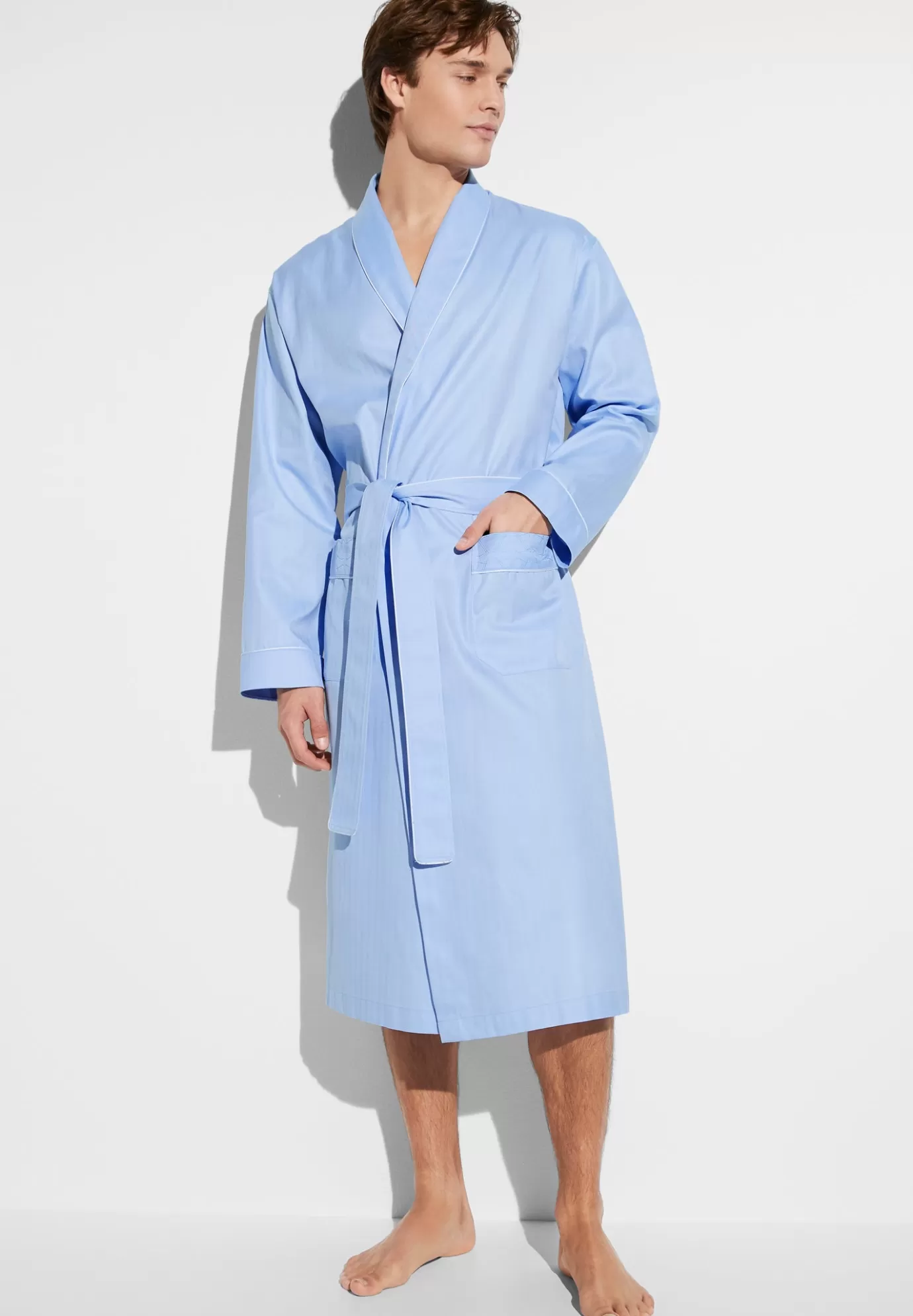 Sea Island WovenRobe de chambre longue - blue-Zimmerli Sale