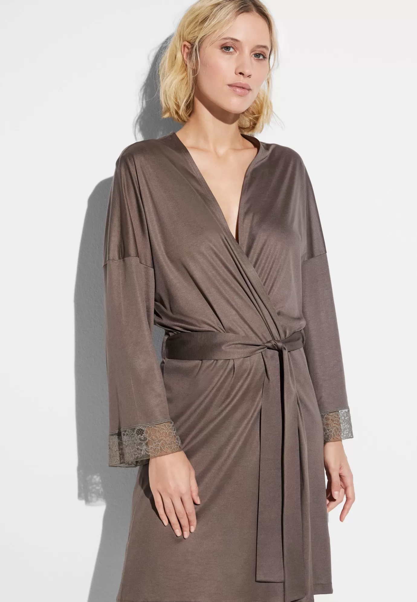 Silk DreamsRobe de chambre courte - olive brown-Zimmerli Outlet