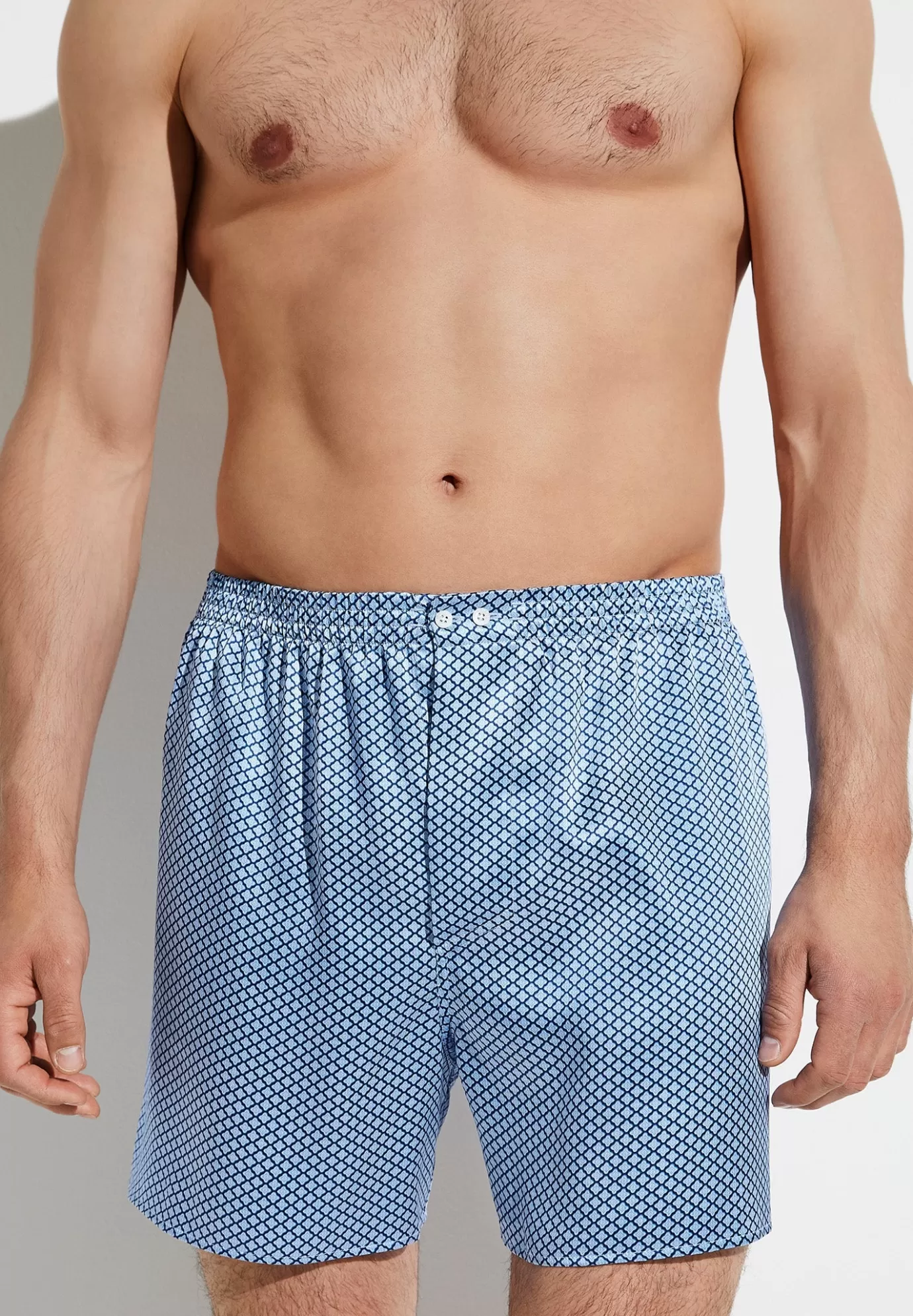 Silk NightwearBoxer Shorts - fant. Blue-Zimmerli Store