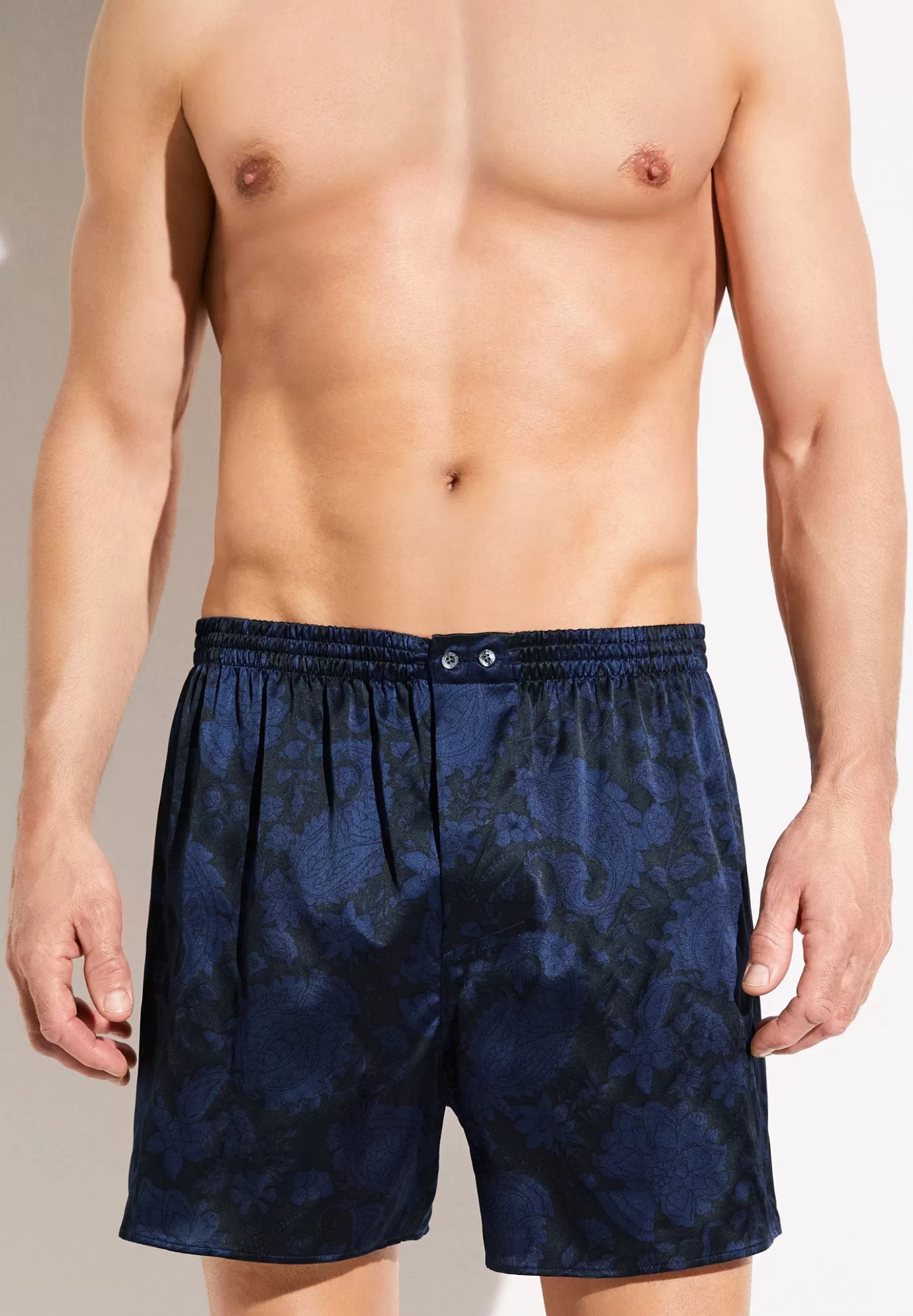 Silk NightwearBoxer Shorts - paisley dark blue-Zimmerli Sale