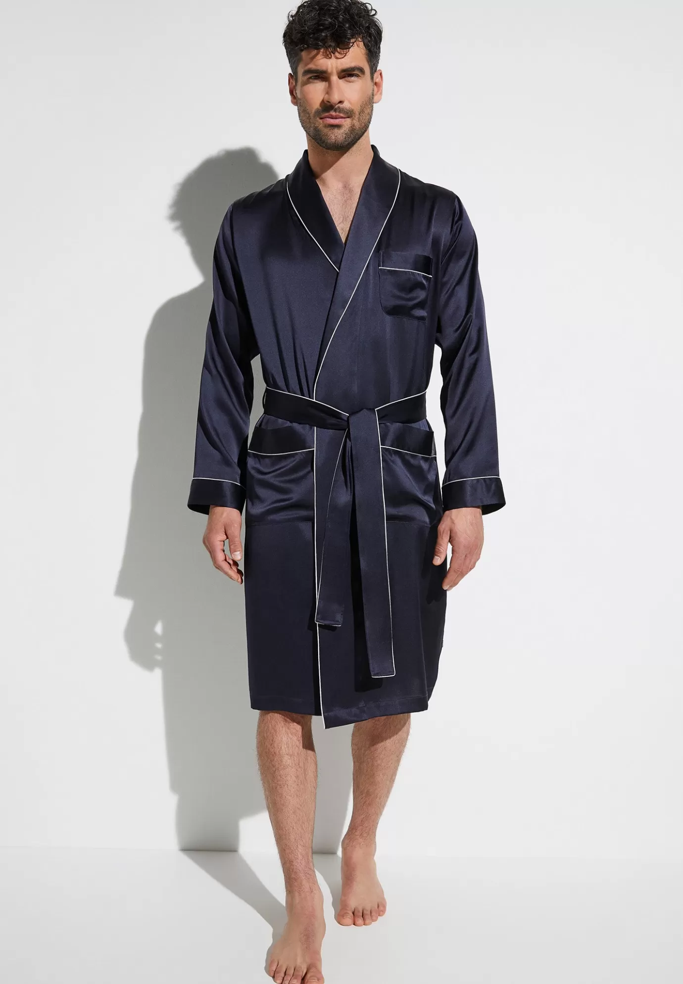 Silk NightwearRobe de chambre longue - navy-Zimmerli Clearance