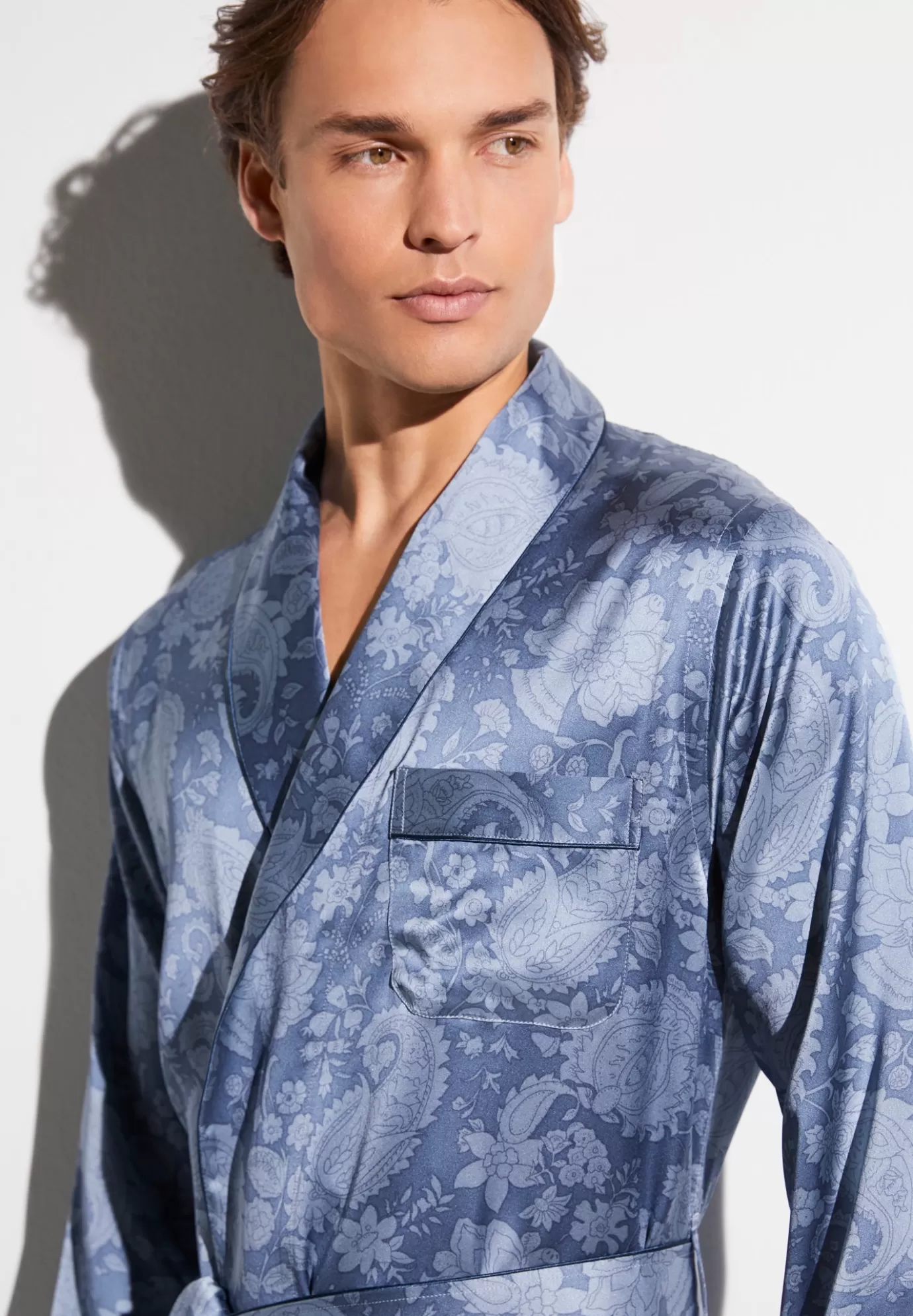 Silk NightwearRobe de chambre longue - paisley blue-Zimmerli Sale