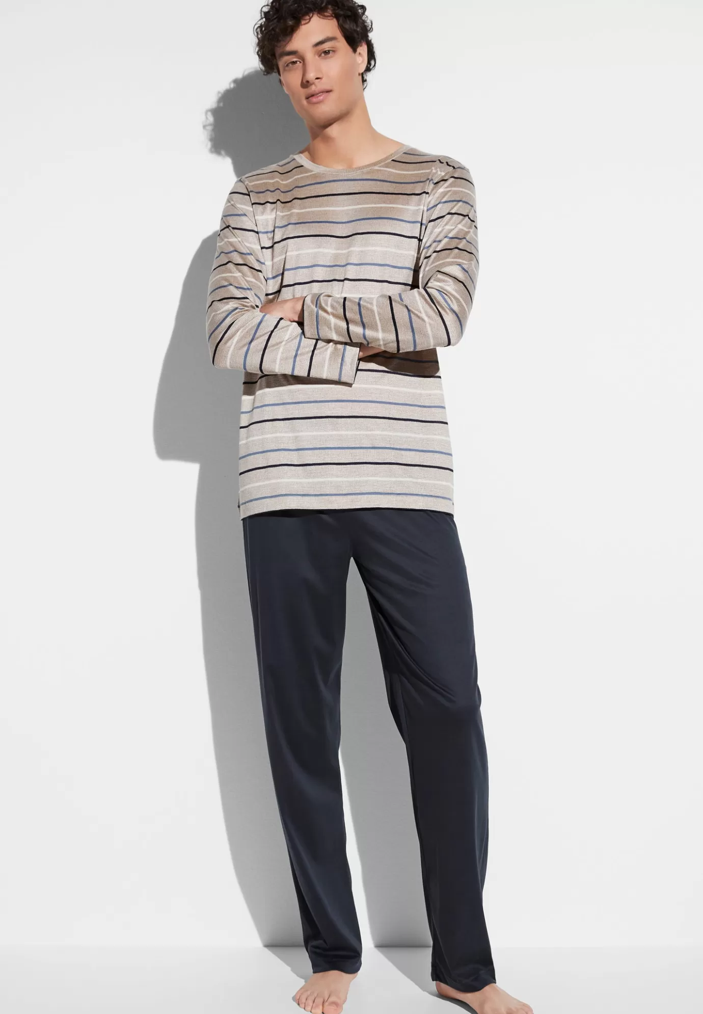 Silk/Cotton Stripes X Sea IslandPyjama longues - teak-Zimmerli Online