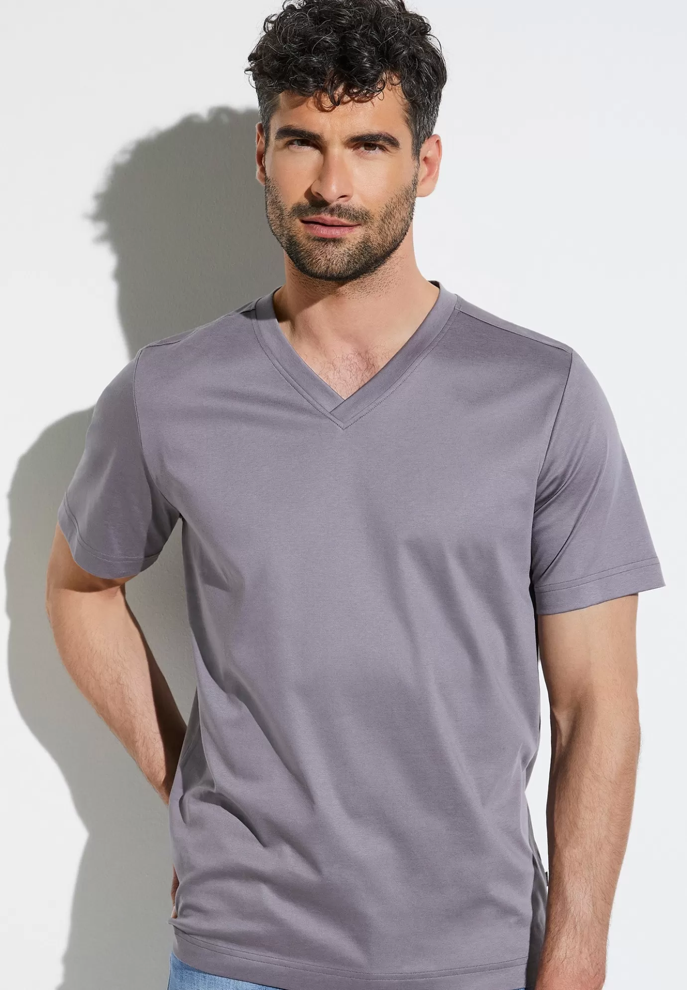 Supreme Green CottonT-Shirt à manches courtes col en V - grey-Zimmerli Shop