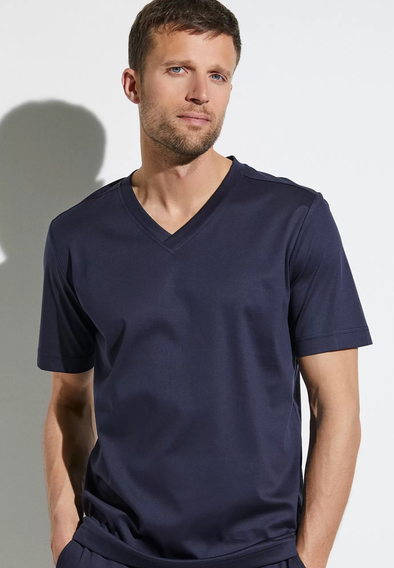 Supreme Green CottonT-Shirt à manches courtes col en V - navy-Zimmerli Online