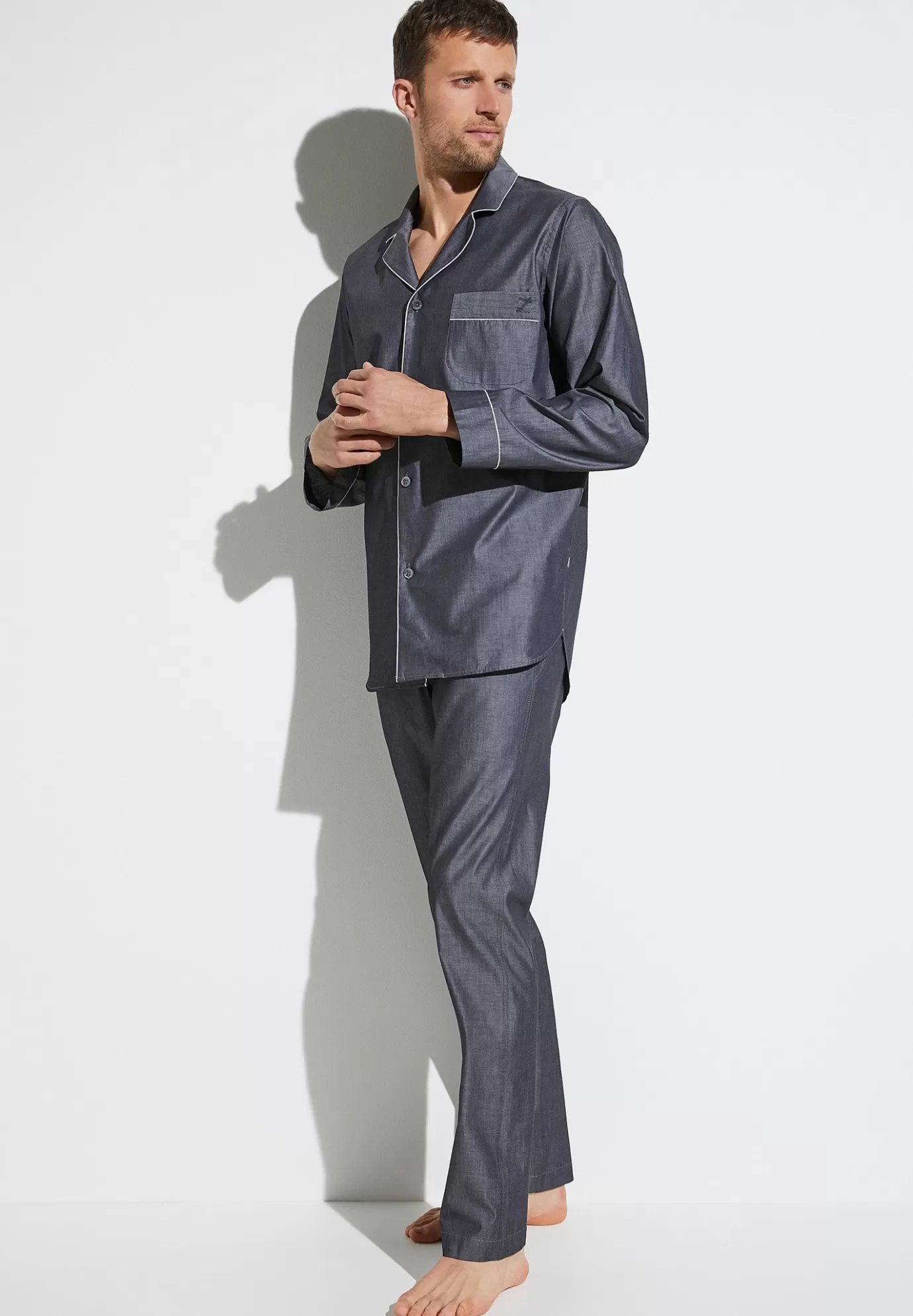 Woven NightwearPyjama longues - dark grey mélange-Zimmerli Shop